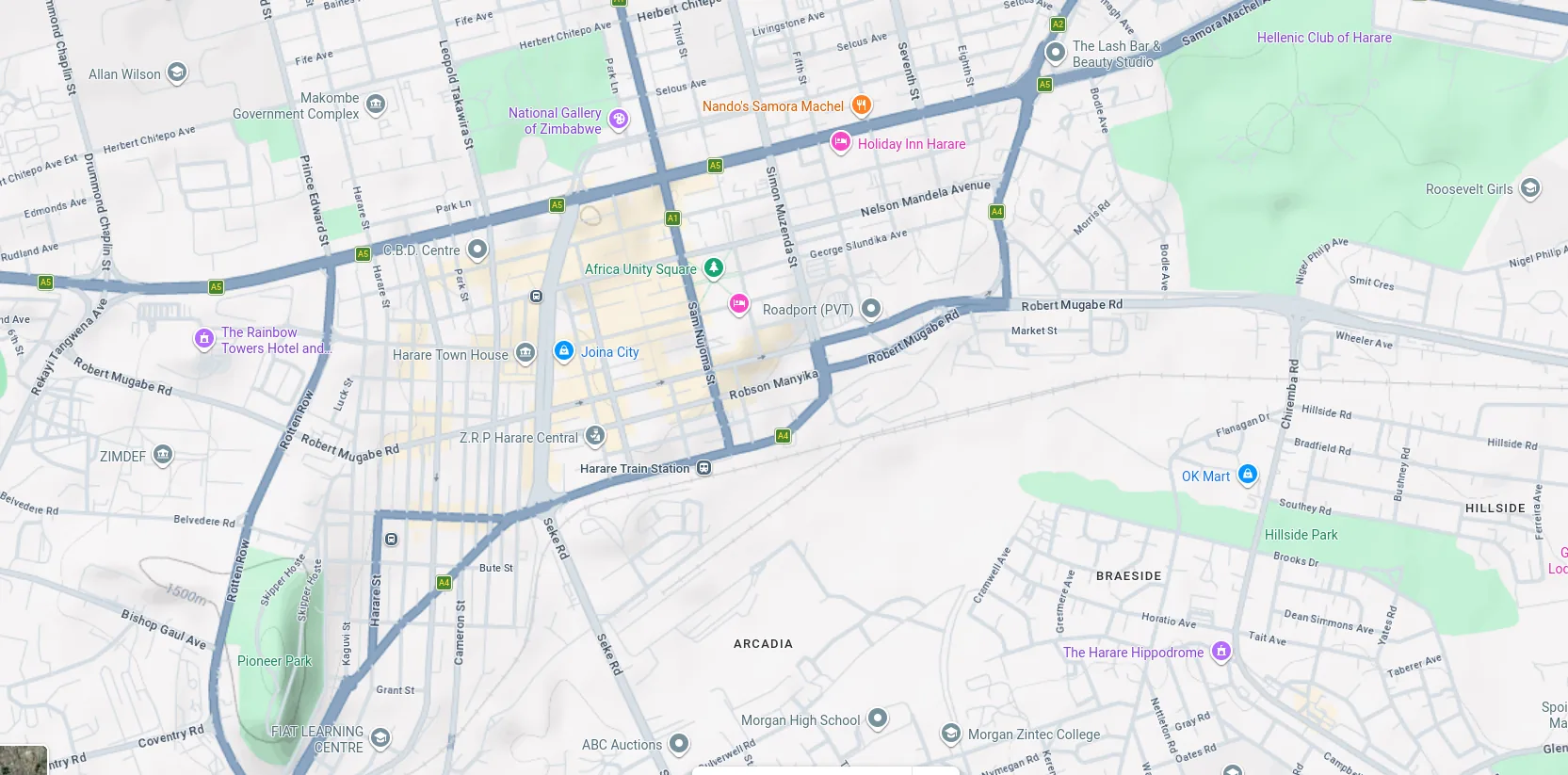 Map of central Harare